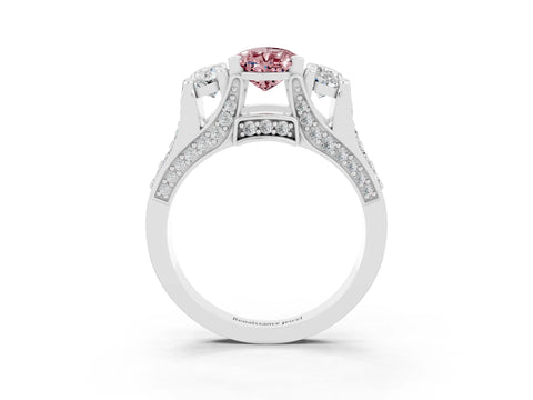 White gold Pear Cut Morganite Three-Stone Ring with Channel Set Band and Four-Prong Setting_3