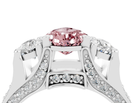 White gold Pear Cut Morganite Three-Stone Ring with Channel Set Band and Four-Prong Setting_4