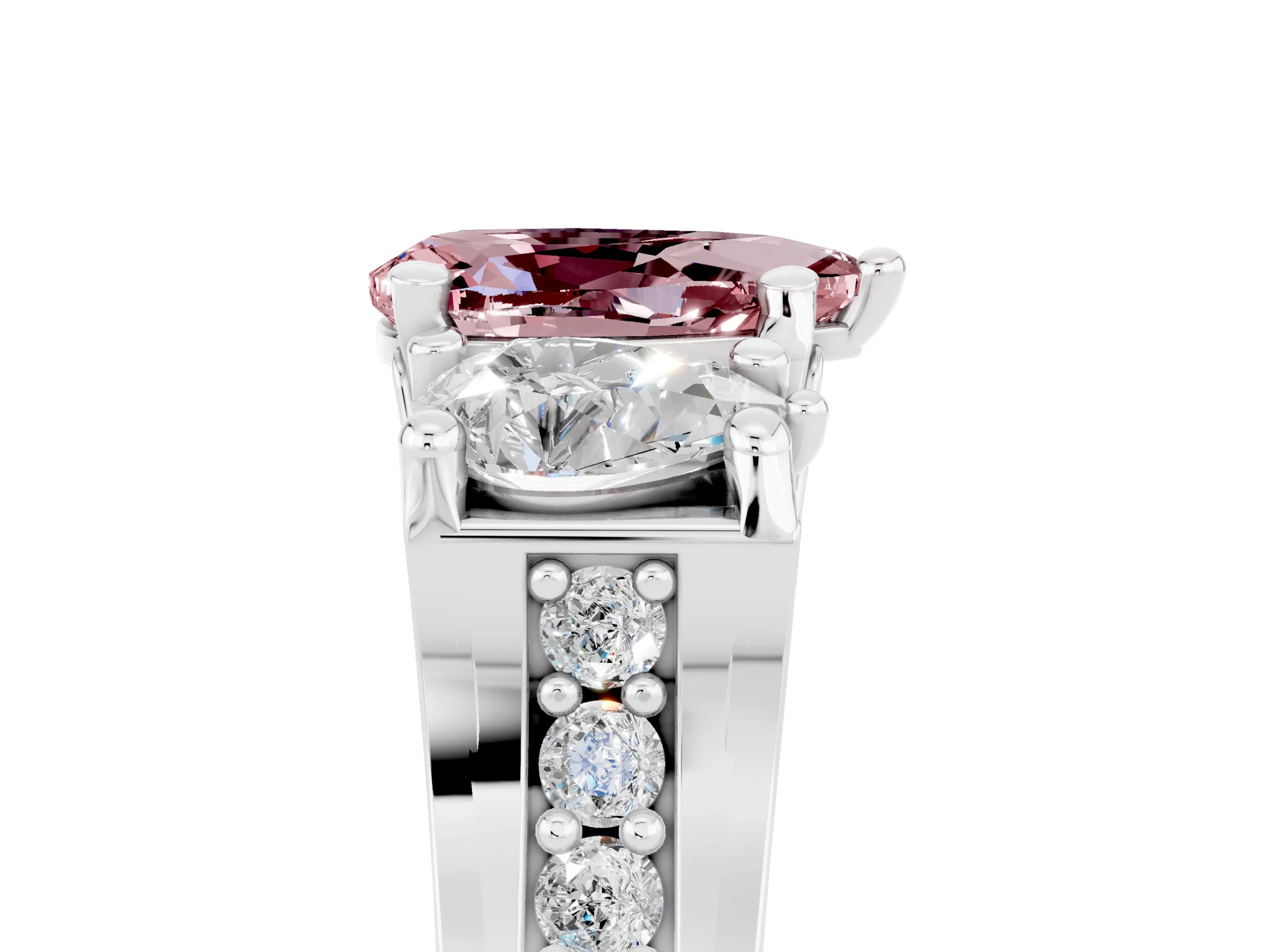 White gold Pear Cut Morganite Three-Stone Ring with Channel Set Band and Four-Prong Setting_5