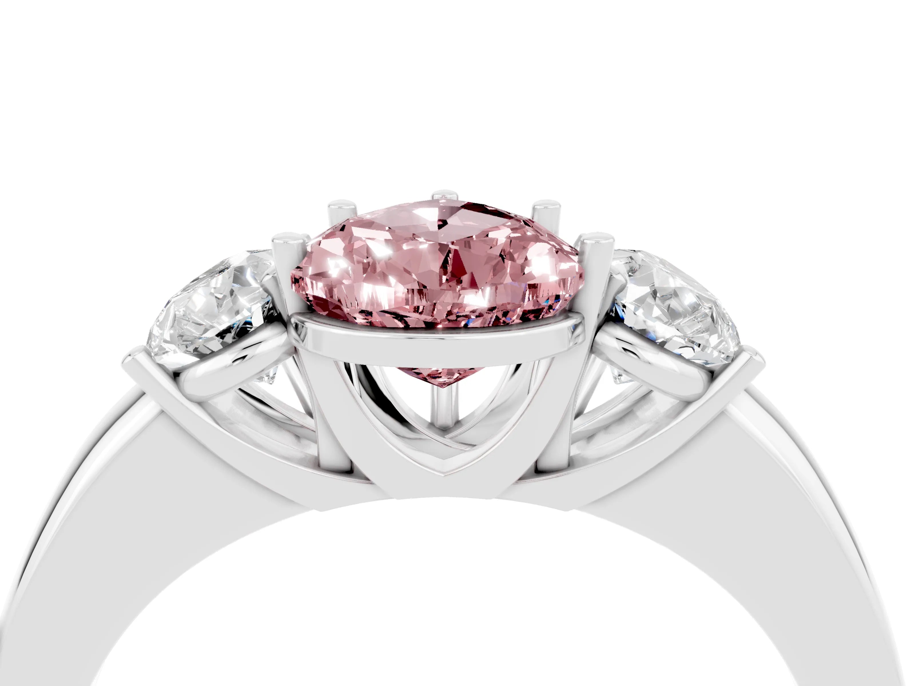 White gold Pear Cut Morganite Three-Stone Ring with Four-Prong Setting and Classic Band_4