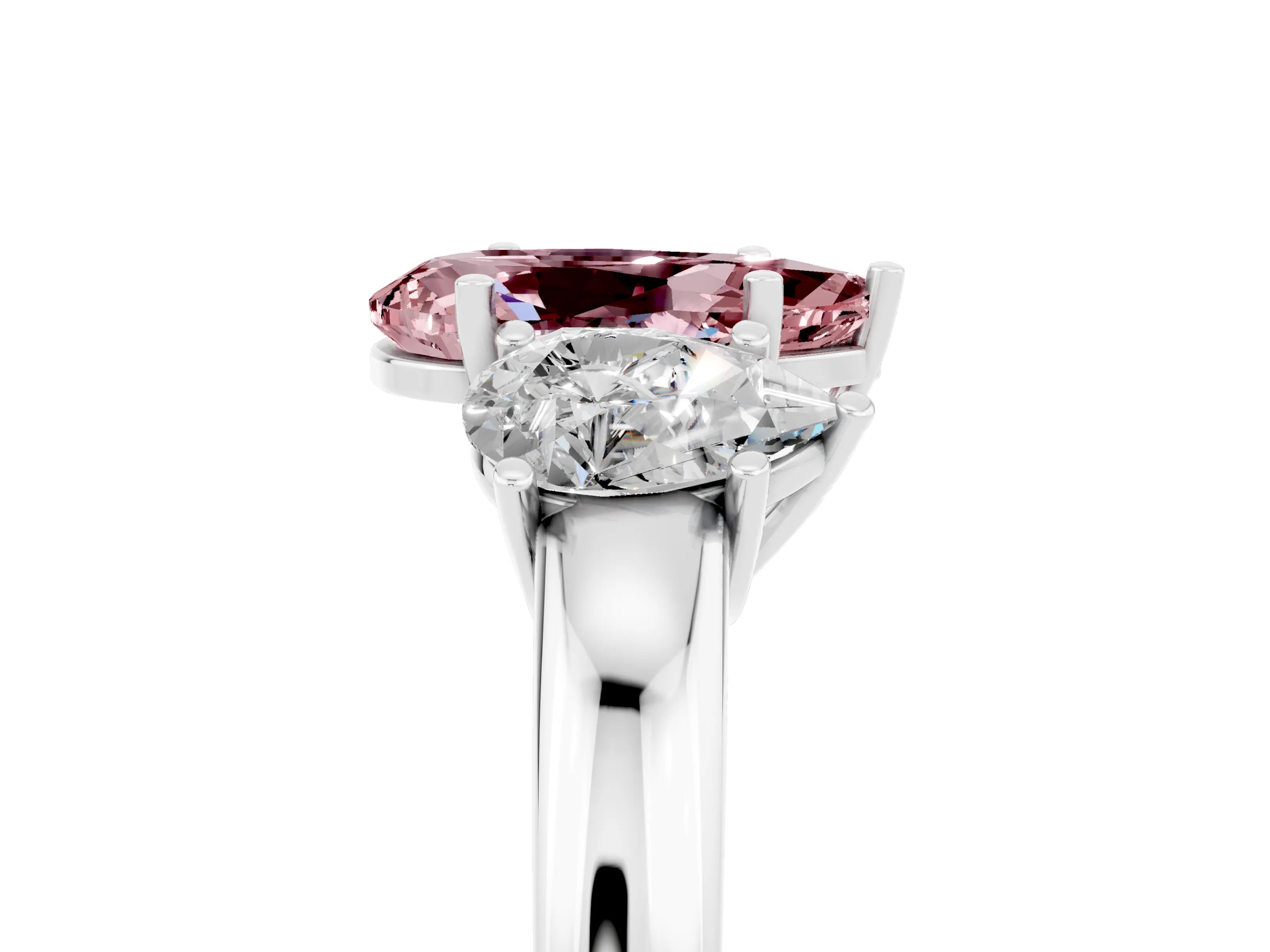 White gold Pear Cut Morganite Three-Stone Ring with Four-Prong Setting and Classic Band_5