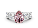 White gold Pear Cut Morganite Three-Stone Ring with Pavé Split Shank and Four-Prong Setting_12