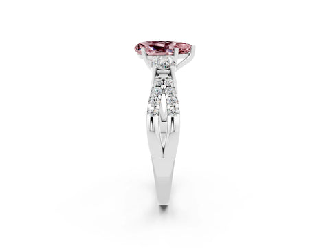 White gold Pear Cut Morganite Three-Stone Ring with Pavé Split Shank and Four-Prong Setting_14