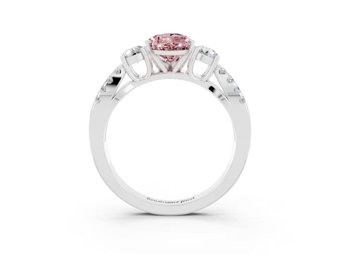 White gold Pear Cut Morganite Three-Stone Ring with Pavé Split Shank and Four-Prong Setting_15