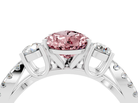 White gold Pear Cut Morganite Three-Stone Ring with Pavé Split Shank and Four-Prong Setting_16