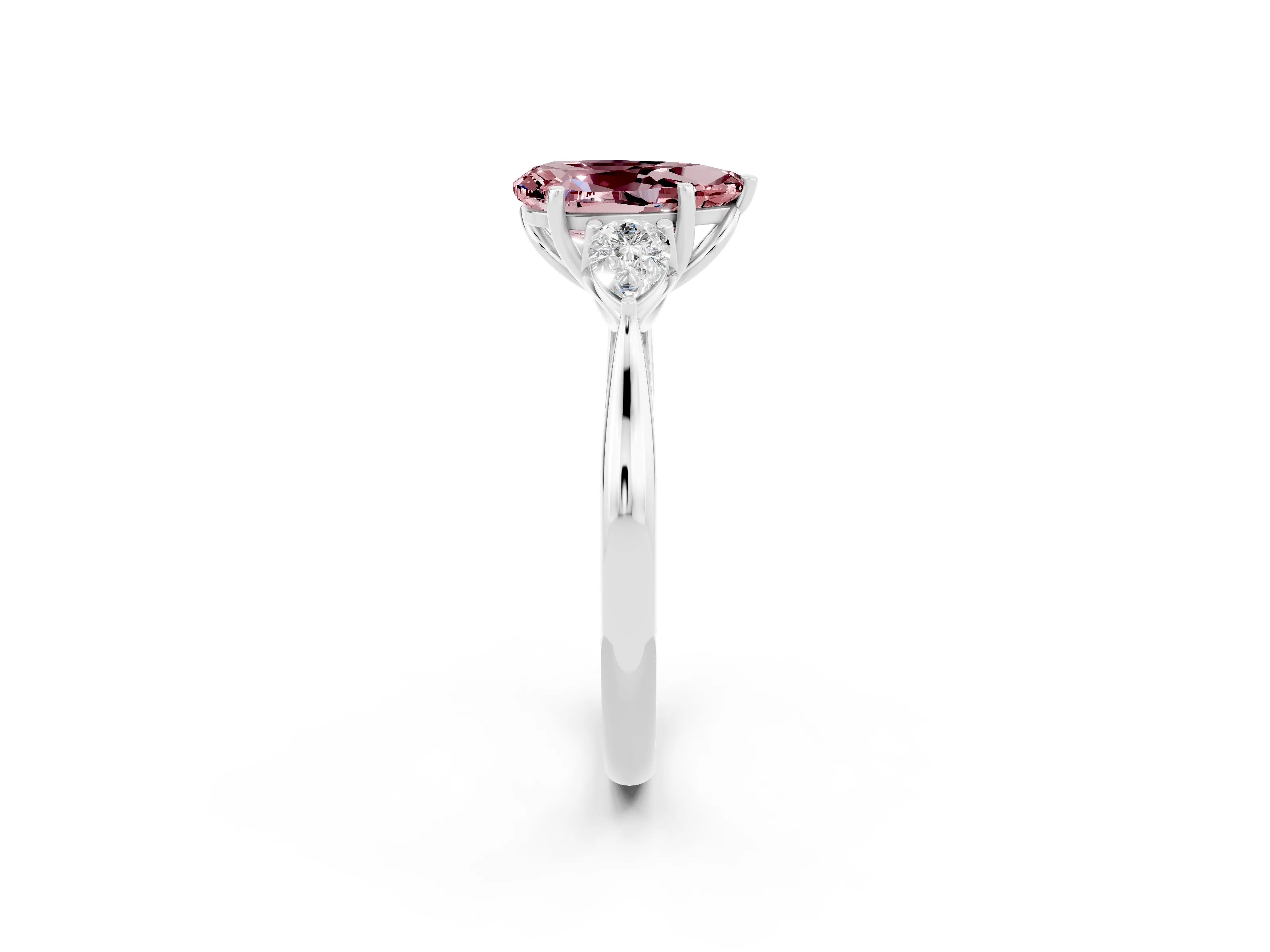 White gold Pear Cut Morganite Three-Stone Ring with Pear Side Stones and Four-Prong Setting_32