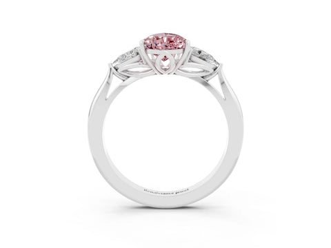 White gold Pear Cut Morganite Three-Stone Ring with Pear Side Stones and Four-Prong Setting_33