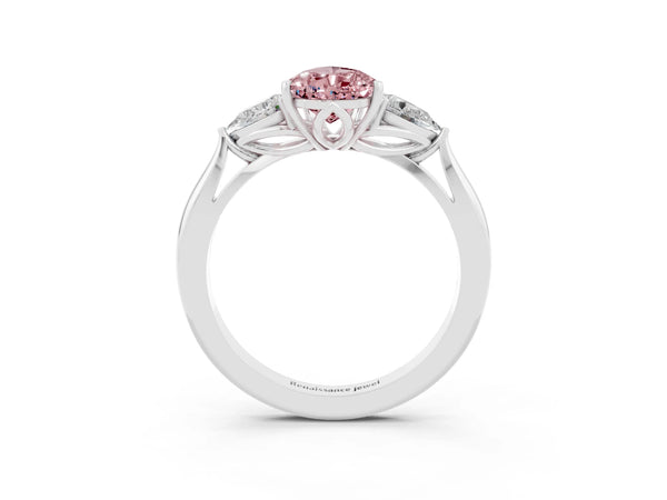Platinum Pear Cut Morganite Three-Stone Ring with Pear  Side Stones and Prong Setting