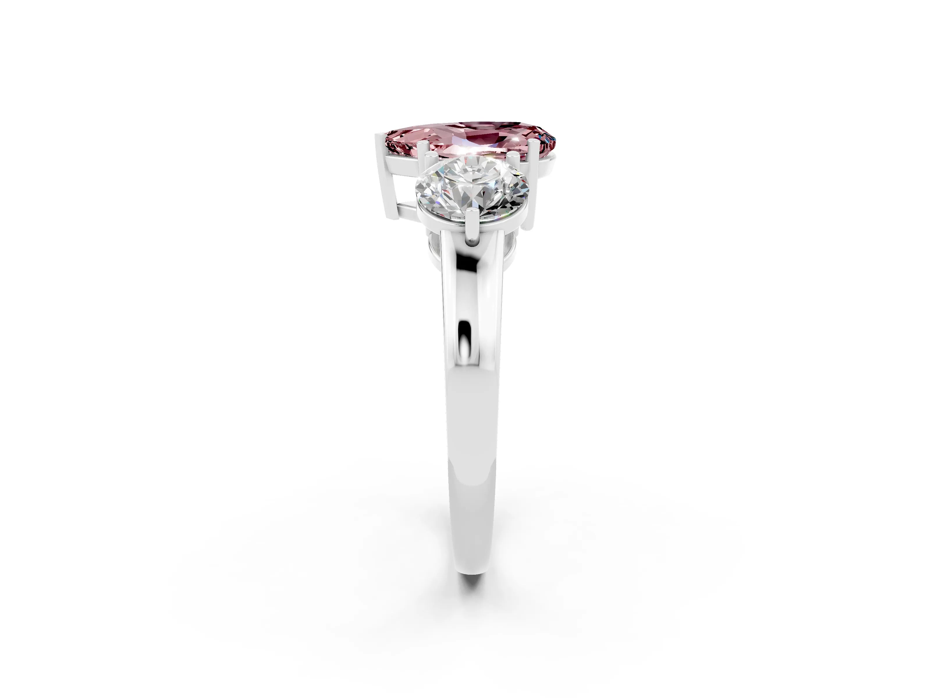 White gold Pear Cut Morganite Three-Stone Ring with Prong Setting and Classic Band_2