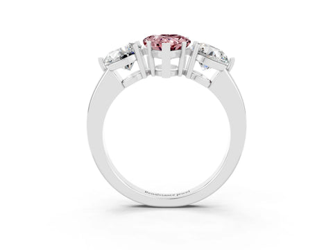 White gold Pear Cut Morganite Three-Stone Ring with Prong Setting and Classic Band_3