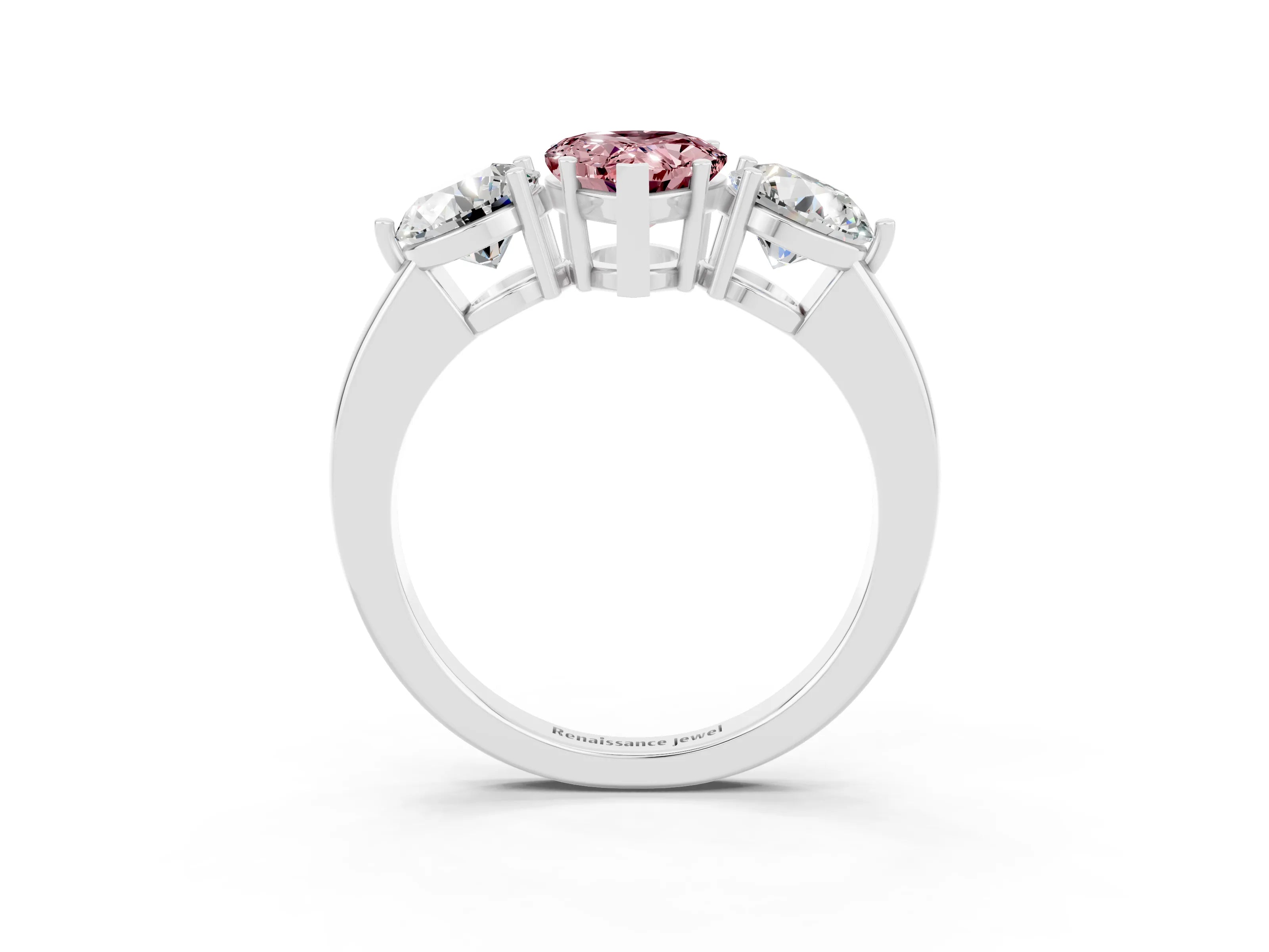 White gold Pear Cut Morganite Three-Stone Ring with Prong Setting and Classic Band_3