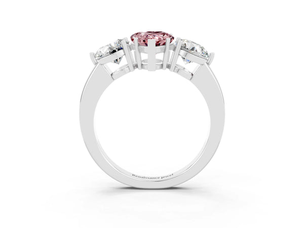 White gold Pear Cut Morganite Three-Stone Ring with Prong Setting and Classic Band