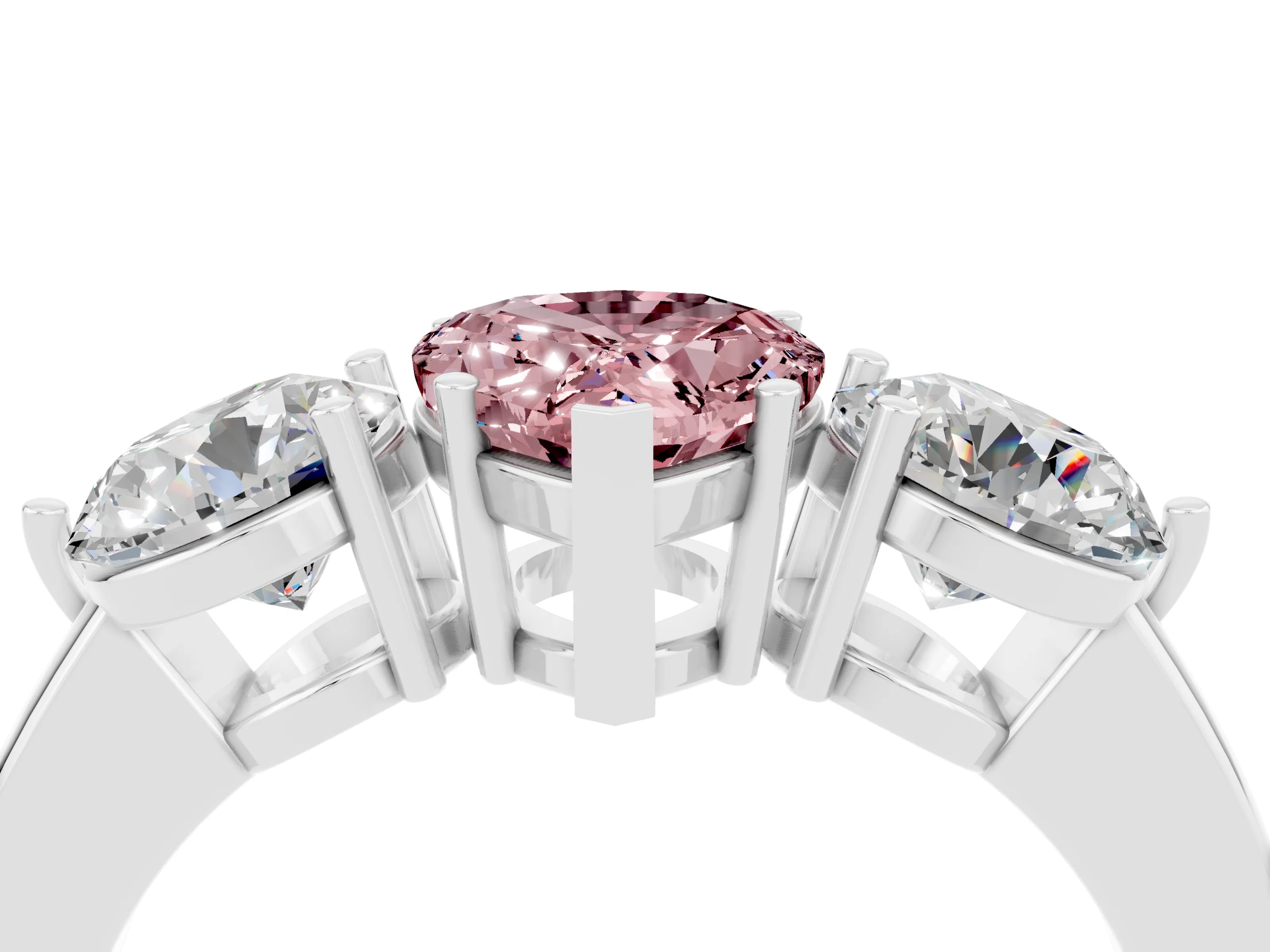 White gold Pear Cut Morganite Three-Stone Ring with Prong Setting and Classic Band_4