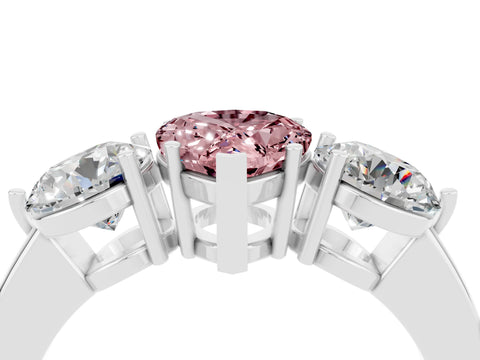 White gold Pear Cut Morganite Three-Stone Ring with Prong Setting and Classic Band_4