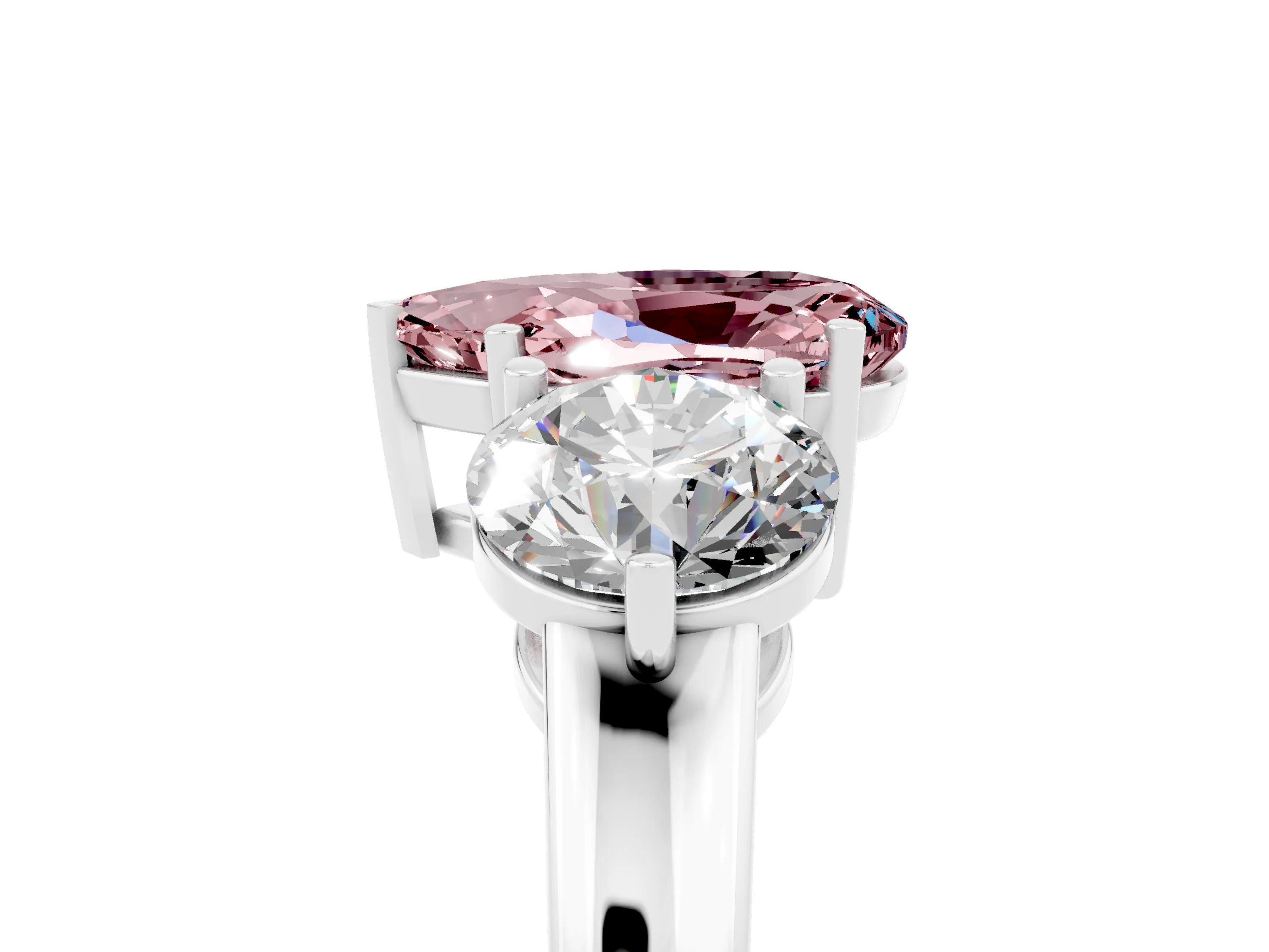 White gold Pear Cut Morganite Three-Stone Ring with Prong Setting and Classic Band_5