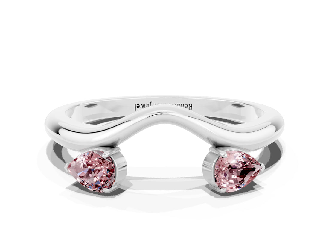 White gold Pear Cut Morganite Two-Stone Open Band Ring with Prong Setting_6
