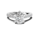 White gold Pear Cut Pavé Band Solitaire Ring with Four-Prong Setting_295