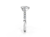 White gold Pear Cut Pavé Band Solitaire Ring with Four-Prong Setting_296