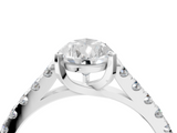 White gold Pear Cut Pavé Band Solitaire Ring with Four-Prong Setting_299