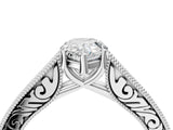 White gold Pear Cut Pave Band Milgrain Solitaire Ring_10
