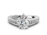 White gold Pear Cut Pave Band Milgrain Solitaire Ring_6