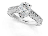 White gold Pear Cut Pave Band Milgrain Solitaire Ring_7