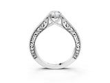 White gold Pear Cut Pave Band Milgrain Solitaire Ring_9