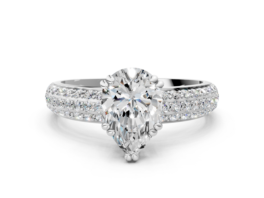 White gold Pear Cut Pave Diamond Engagement Ring with Channel Set Band and Four-Prong Setting_26