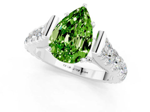 White gold Pear Cut Peridot Classic Solitaire Ring with Pavé Band and Four-Prong Setting_1