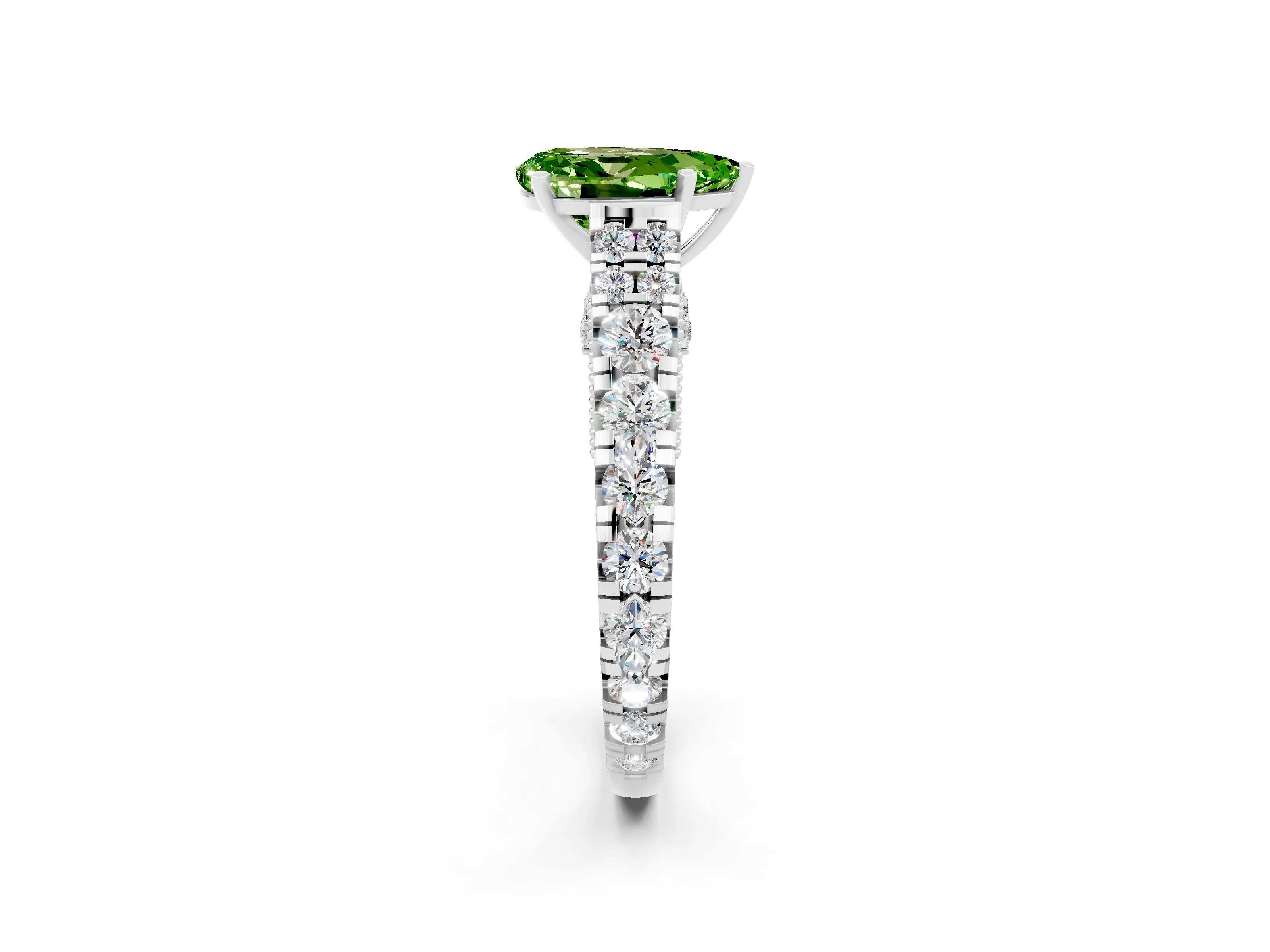 White gold Pear Cut Peridot Classic Solitaire Ring with Pavé Band and Four-Prong Setting_2