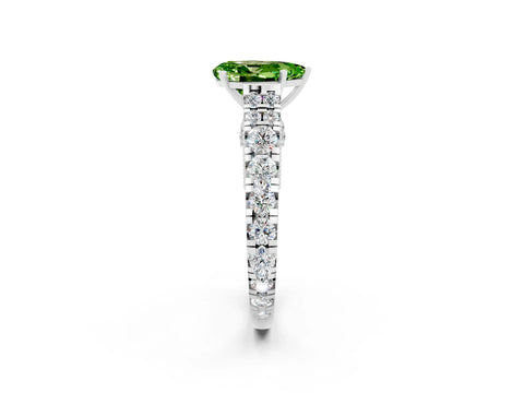 White gold Pear Cut Peridot Classic Solitaire Ring with Pavé Band and Four-Prong Setting_2
