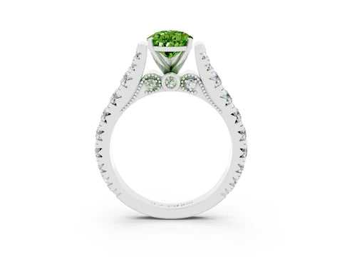 White gold Pear Cut Peridot Classic Solitaire Ring with Pavé Band and Four-Prong Setting_3