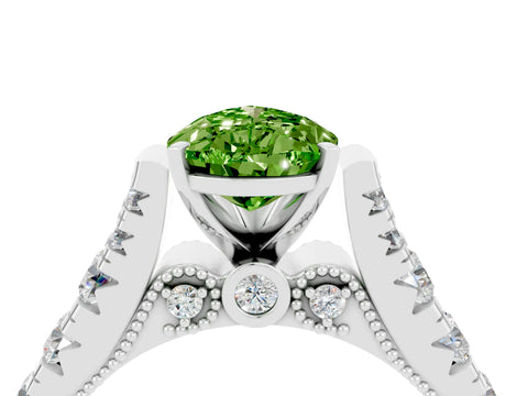 White gold Pear Cut Peridot Classic Solitaire Ring with Pavé Band and Four-Prong Setting_4