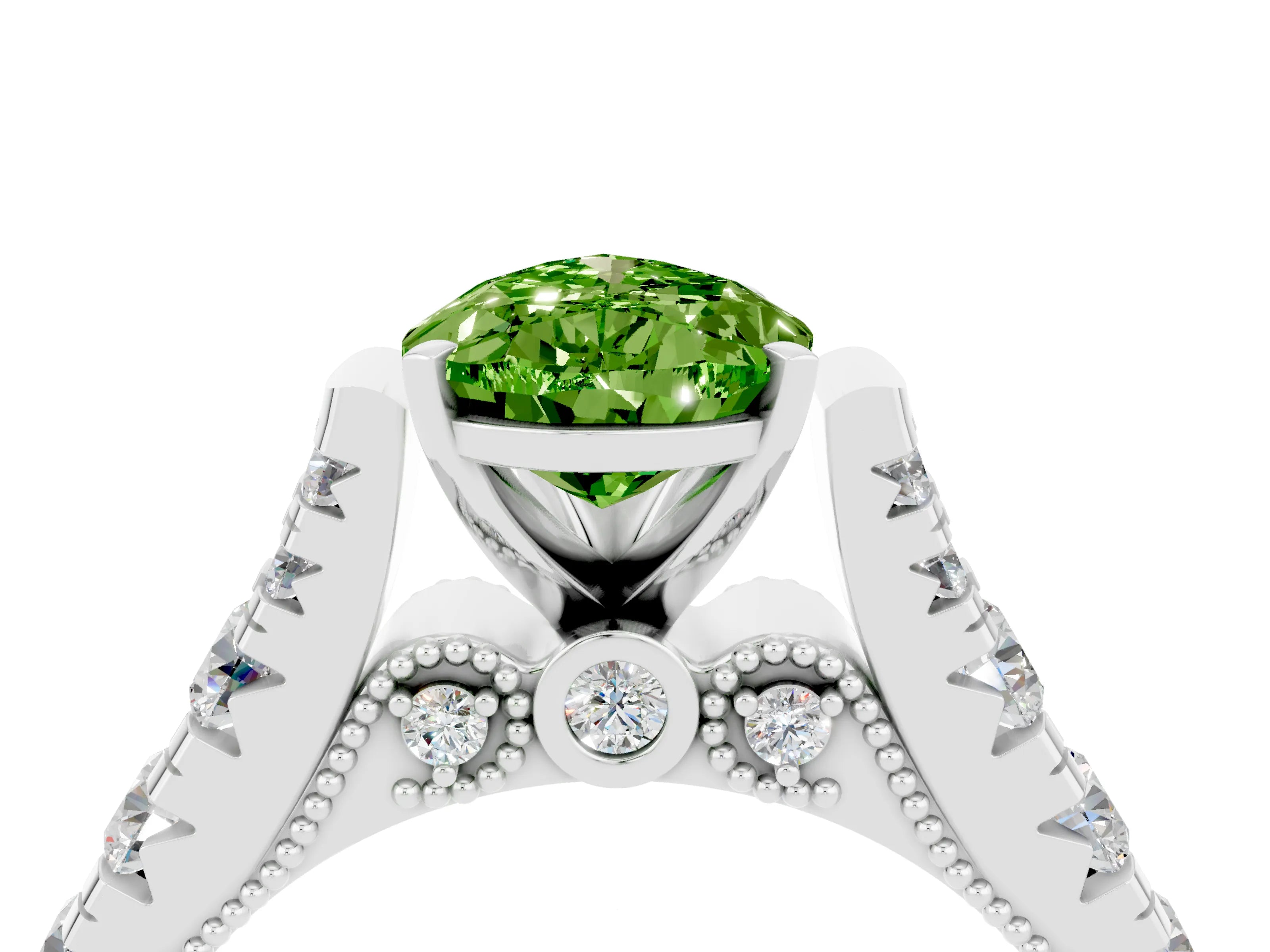 White gold Pear Cut Peridot Classic Solitaire Ring with Pavé Band and Four-Prong Setting_4