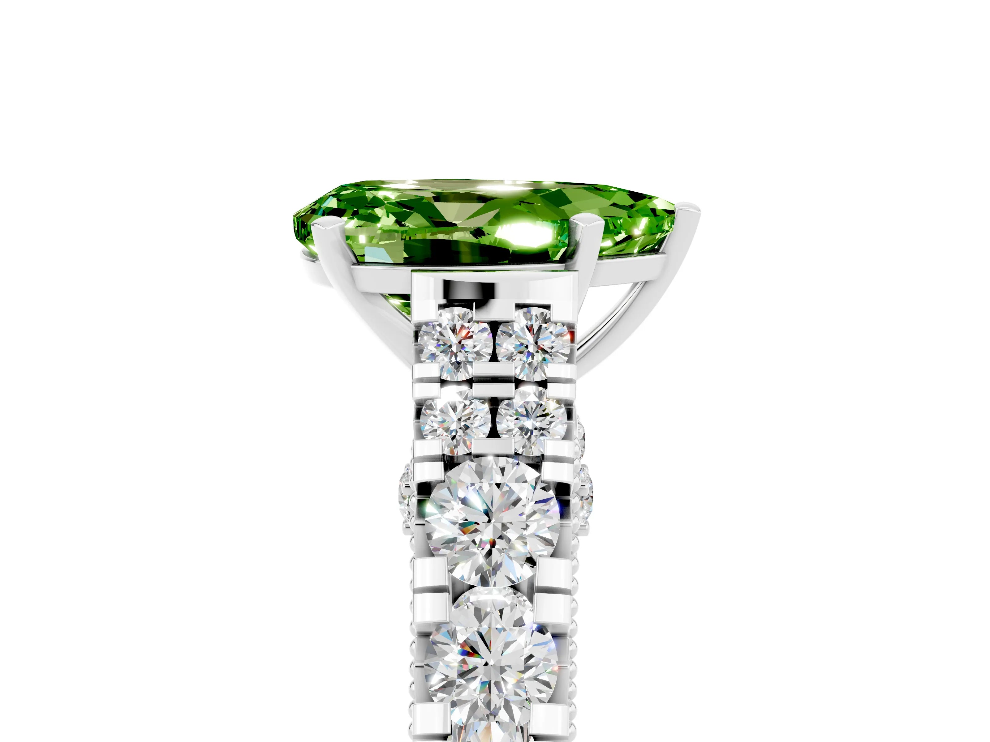 White gold Pear Cut Peridot Classic Solitaire Ring with Pavé Band and Four-Prong Setting_5