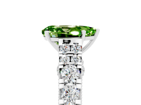 White gold Pear Cut Peridot Classic Solitaire Ring with Pavé Band and Four-Prong Setting_5