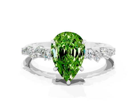 White gold Pear Cut Peridot Cluster Side Stone Solitaire Ring with Prong Setting_24