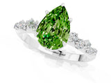 White gold Pear Cut Peridot Cluster Side Stone Solitaire Ring with Prong Setting_25