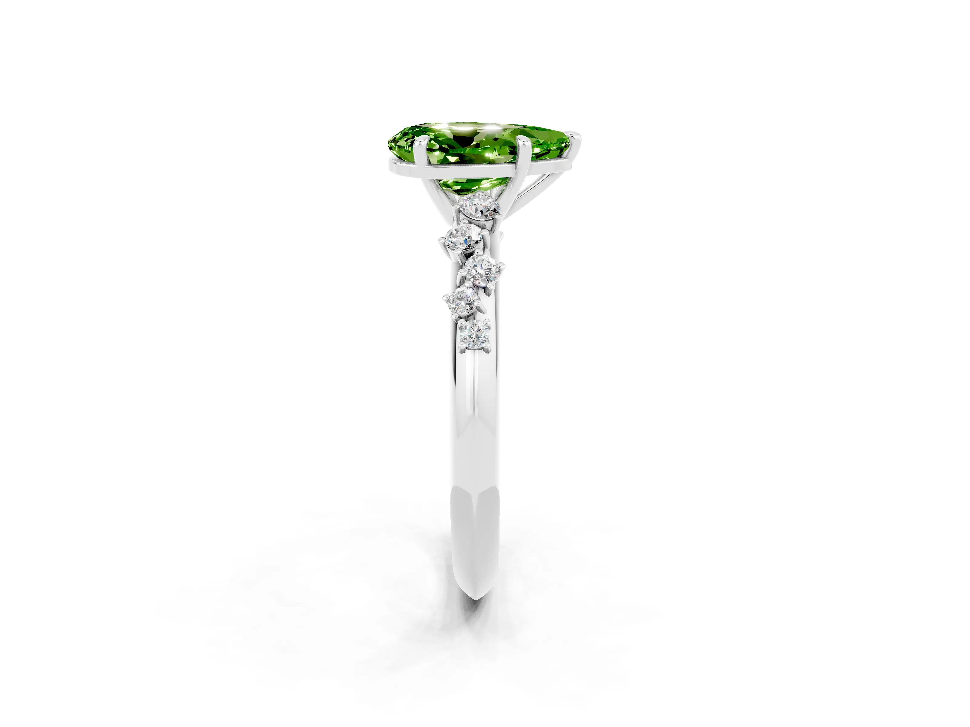 White gold Pear Cut Peridot Cluster Side Stone Solitaire Ring with Prong Setting_26