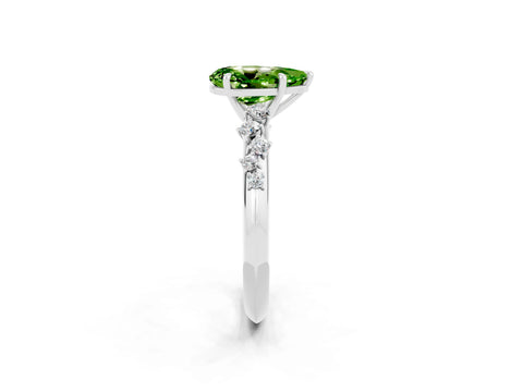 White gold Pear Cut Peridot Cluster Side Stone Solitaire Ring with Prong Setting_26