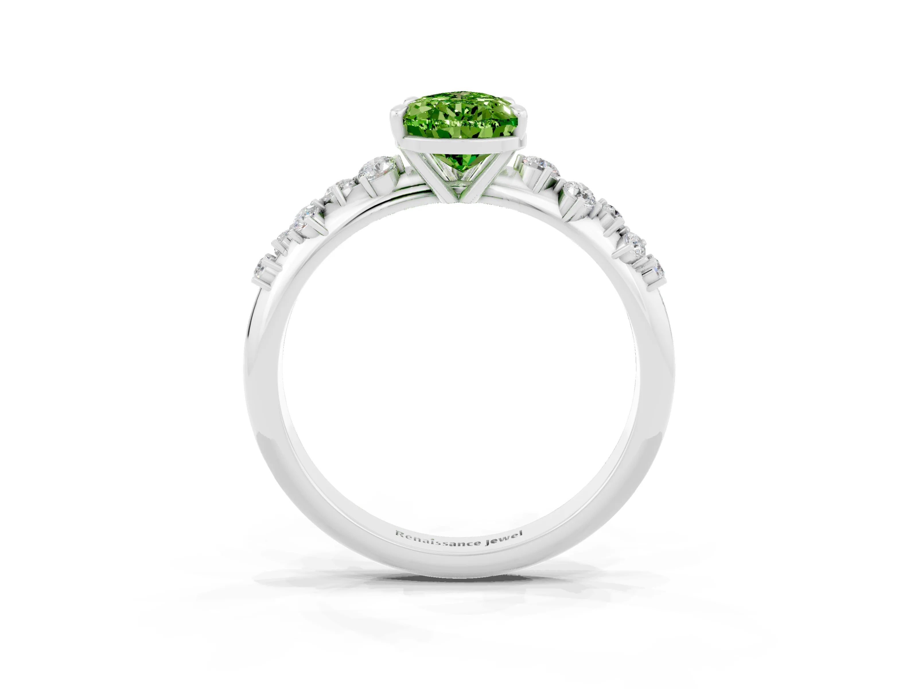 White gold Pear Cut Peridot Cluster Side Stone Solitaire Ring with Prong Setting_27