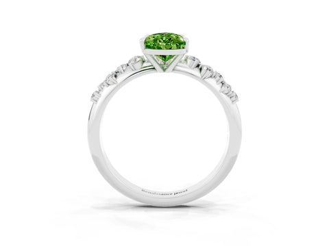 White gold Pear Cut Peridot Cluster Side Stone Solitaire Ring with Prong Setting_27