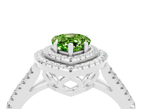 White gold Pear Cut Peridot Double Halo Ring with Pavé Band and Prong Setting_16