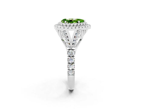 White gold Pear Cut Peridot Double Halo Ring with Split Shank and Prong Setting_14