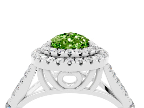 White gold Pear Cut Peridot Double Halo Ring with Split Shank and Prong Setting_16