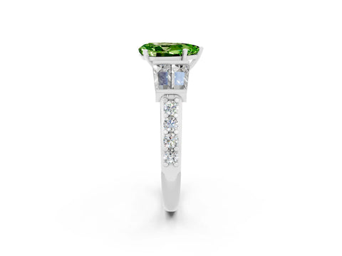 White gold Pear Cut Peridot Engagement Ring with Baguette Side Stones and Channel Set Band_2