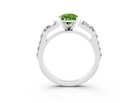 White gold Pear Cut Peridot Engagement Ring with Baguette Side Stones and Channel Set Band_3