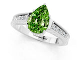 White gold Pear Cut Peridot Engagement Ring with Milgrain Channel Set Band and Prong Setting_1