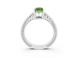 White gold Pear Cut Peridot Engagement Ring with Milgrain Channel Set Band and Prong Setting_3