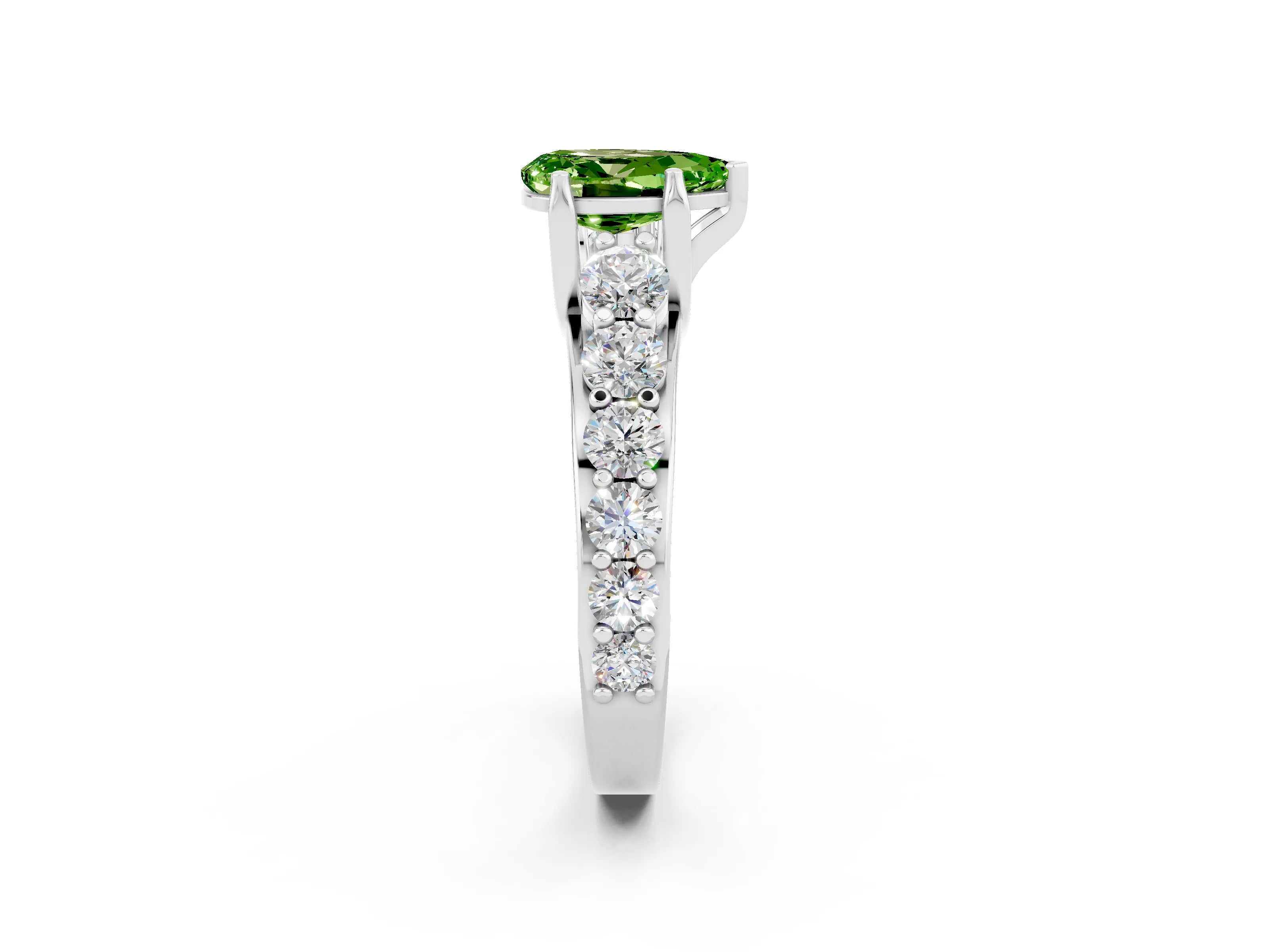 White gold Pear Cut Peridot Engagement Ring with Pavé Band and Four-Prong Setting_2